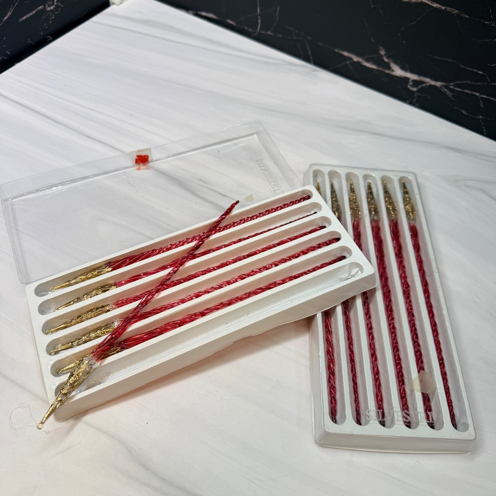 Silvestri Red Twisted Glass Icicle Ornaments with Gold Caps Set of 12